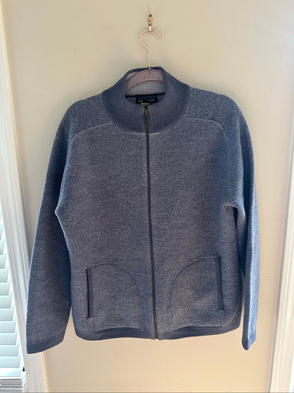 Women's Patagonia Vintage Lowland Cardigan Large Blue Wool Full Zip